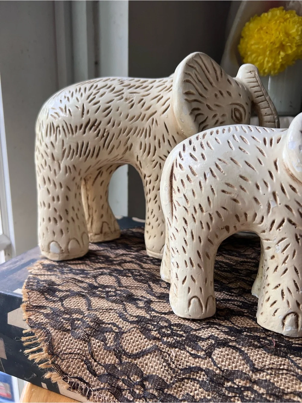 Rustic Boho Talavera Pottery Elephant & Babe Statuettes GUC